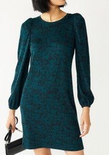 NWT NINE WEST XL DARK GREEN BLACK SNAKE LONG PUFF BALLOON SLEEVE SWEATER DRESS