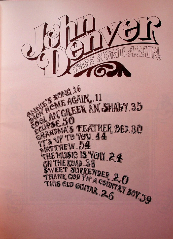 John Denver Back Home Again 1974 Piano Vocal Guitar Music Sheet Book - Image 2 of 4