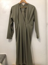 H&M Wrap Calf-length Dress pleated seam at waist Khaki green Size 10
