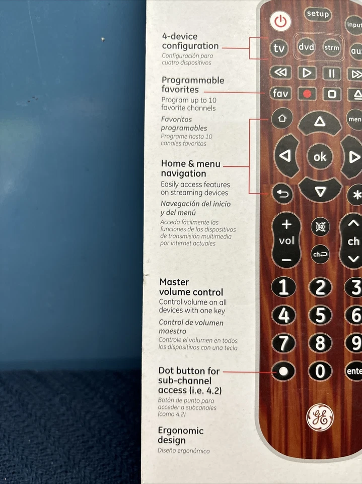 GE Pro 4 Device Universal Remote By Jasco-Soft Finish Wood-New Free Shipping - Image 3 of 4