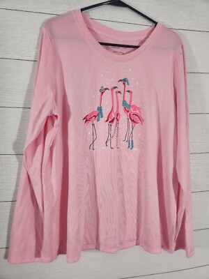  Comfort Code Top Women's Sz Lrg  by Cuddl Duds Cozy Soft Lounge Flamingos 