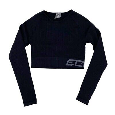 ECHT Arise Comfort Cropped Long Sleeve Top Black Ribbed Women's
