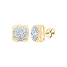 10K Yellow Gold Real Diamond Unisex Cluster Rounded Square Stud Earrings 1/4 CT