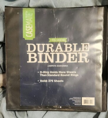 CASEMATE BLACK 1.5 INCH 3 RING DURABLE BINDER 8.5 X 11 D-RING HOLDS 375 SHEETS