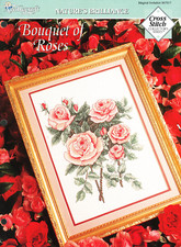 "BOUQUET OF ROSES" Flower Garden Pink Cross Stitch Pattern Chart Leaflet 957017