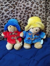 Vintage Eden Paddington Bear Lot Of 2 Blue Red Yellow Small 8" Plush Stuffed Toy
