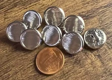 8 NOS Vintage Shiny Silver Tone Hollow Shank Buttons Waterbury 15mm 9/16" 14888