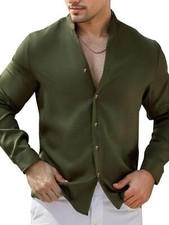 Men's Band Collar Shirts Stretch Shirts Collarless Button Down Long Sleeve Shirt