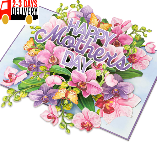 Mothers Day Pop up Cards, Happy Mother'S Day, Orchid, Butterfly, 3D Greeting Car