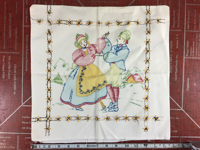 Vintage 1940's Vogart Pillow Cover Emroidered Dutch German Needle Mountains