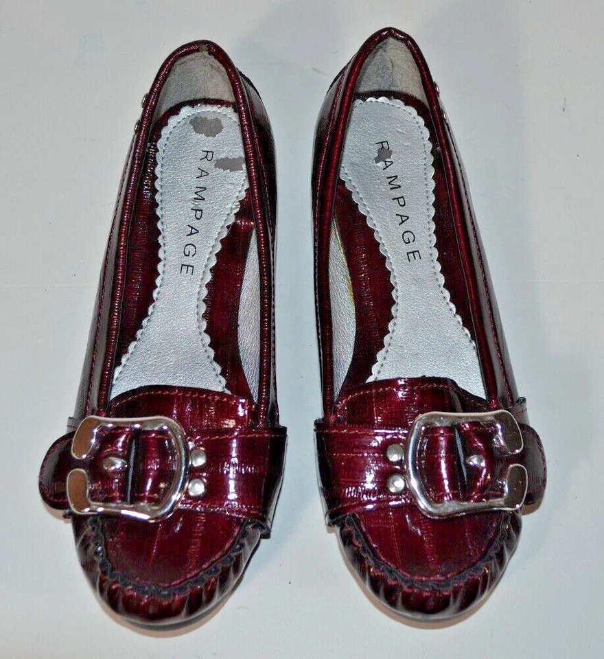 Mocasines planos sin cordones Rampage Lullaby 2 Borgoña para mujer con hebillas talla 7M Foto 2 de 4