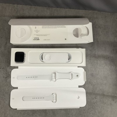 Apple Watch SE 44mm Silver Aluminum Case White Cellular Sport Band MYDQ2LL/A