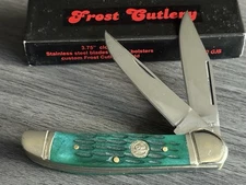 Frost Cutlery Folding Hunter Jack Pocket Knife - Green Jigged Bone -  14-232GJB