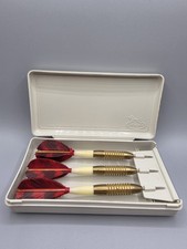 Vintage Unicorn Darts W/ Case - Red Feather Flights - Made In England -