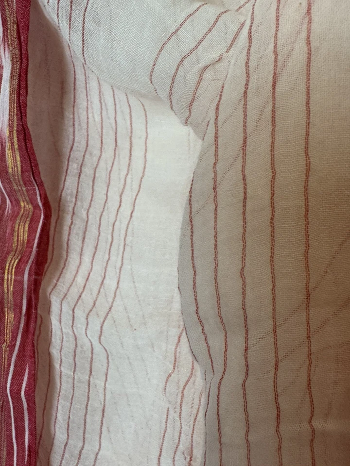 Tía Oti Khadi Algodón Sari Modelo N Bufanda Roja Ikat Tejido a Mano India Envoltura Foto 4 de 4