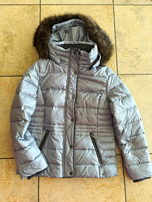 s.Oliver Damen Steppjacke Down Fiber Mix grau Gr. 40 Kapuze Kunstfell