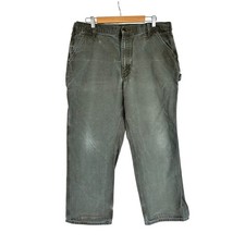 Carhartt Carpenter Pants Mens Faded B11 MOS Green Duck Canvas Workwear 38x30