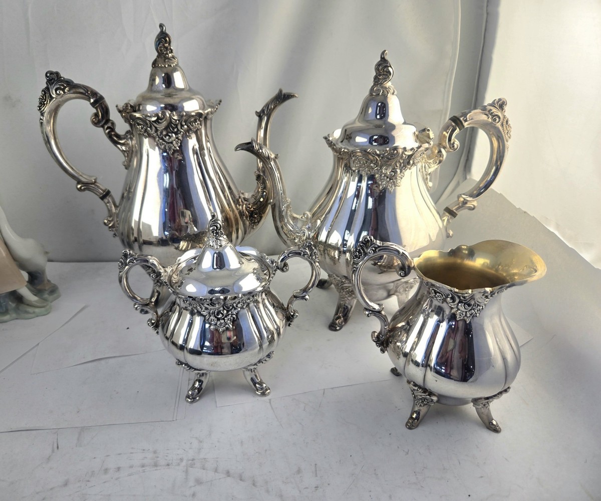 Baroque By Wallace Footed Coffee Tea Service Silverplate