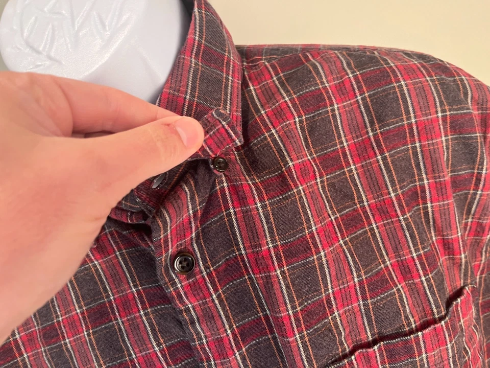 ORVIS Мужская красный и коричневый клетку хлопок / мериноса смесь l/s рубашка большой L EUC - Изображение 3 из 4