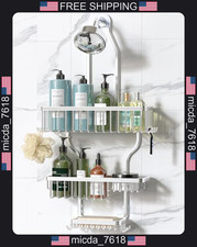 Aluminum Shower Organizer with Hooks and Baskets for Bathroom Storage