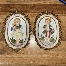 Vintage capodimonte porcelain wall Plaques, Has Makers Mark, Italy, Boy And Girl
