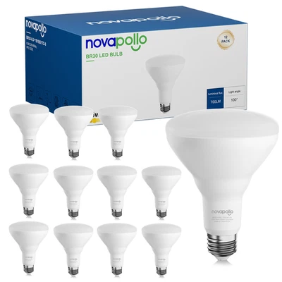 NOVAPOLLO 4/6/12 PACK BR30 LED Light Bulbs Dimmable 8W 5000K Daylight or 8.5W 2700K Bulb