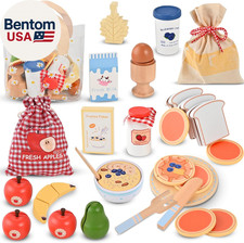Wooden Play Food Set, Wooden Food for Play Kitchen, Wood Food Toys with Storage