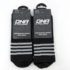 DNA Cycling Merino Wool Socks LG/XL 10-12 Black Gray Performance Crew 2 Pack