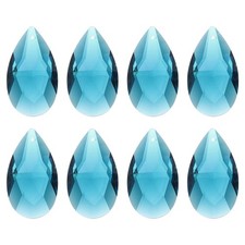 8Pcs Teardrop Crystal Drop Beads, Faceted Chandelier Prisms Parts, Sky Blue