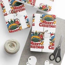 Chargers Football Merry Christmas Sports Gift Wrap, Holiday Present Wrap