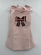 Girls Dress Boutique Game Day 18-24M Pink Football Bow Ribbed Knit Shoulder Ties