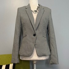 H M Black  White Houndstooth Tailored Suit Blazer Jacket 6