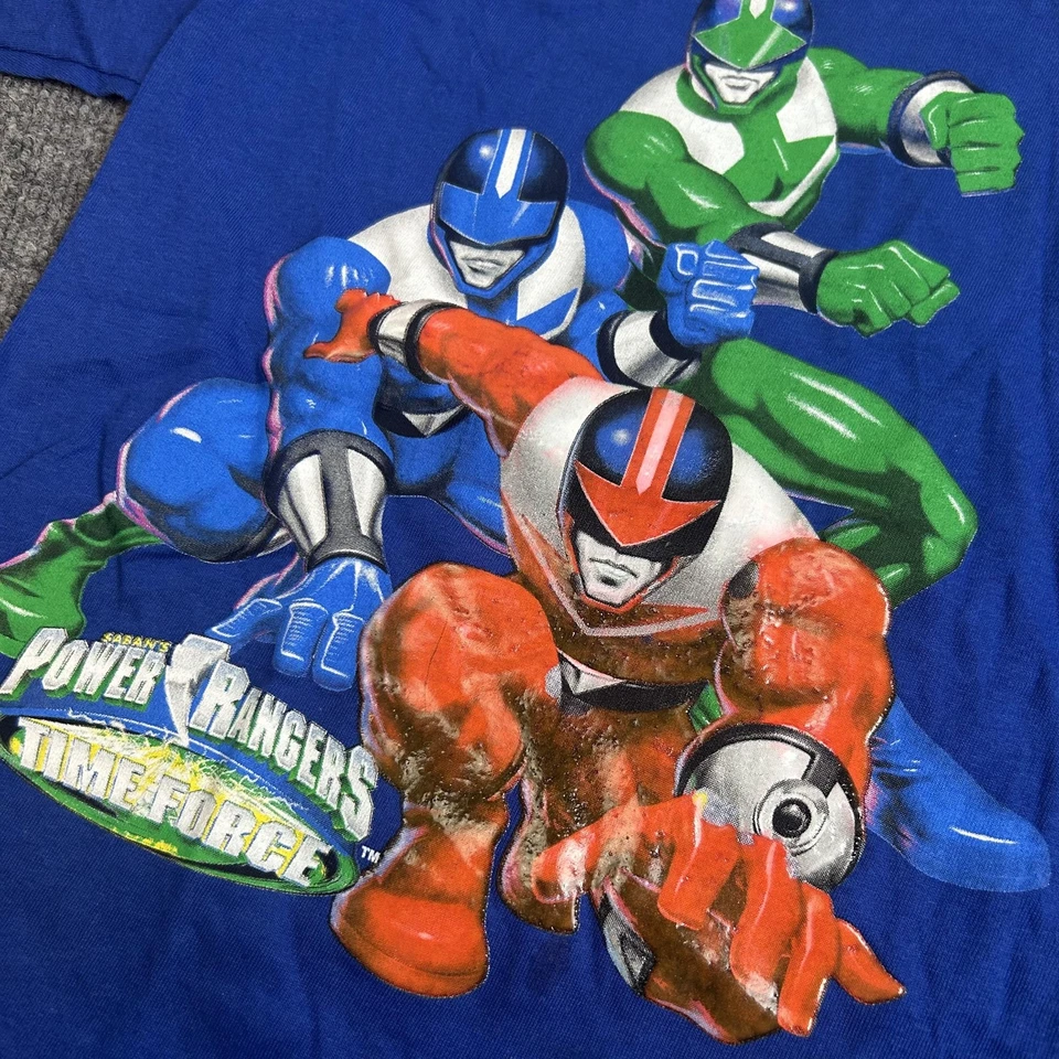 Camisa De Colección Power Rangers Time Force Niños Mediana 5/6 Azul Gráfico Saban 00s Foto 2 de 4