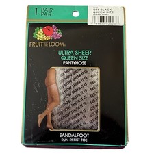 NWT Fruit of the Loom Ultra Sheer Queen Size Off Black Pantyhose Sandalfoot