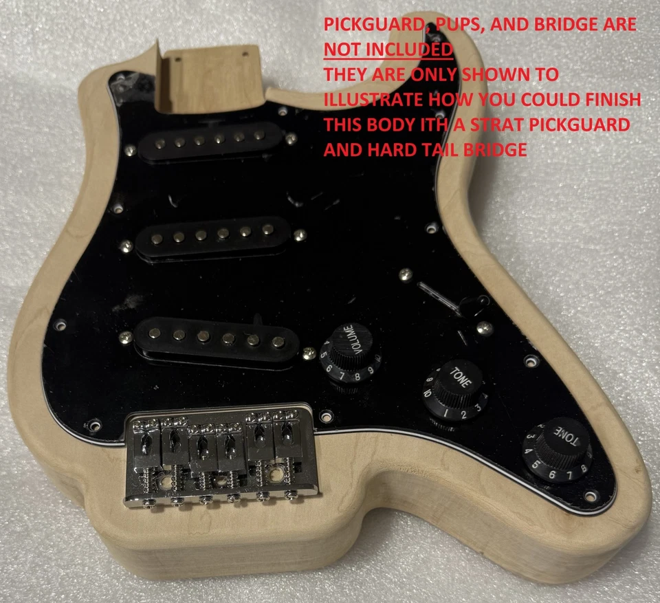 TRAVELER ELECTRIC GUITAR BODY - USES STRAT PICKGUARD - SOLID MAPLE - Image 4 of 4