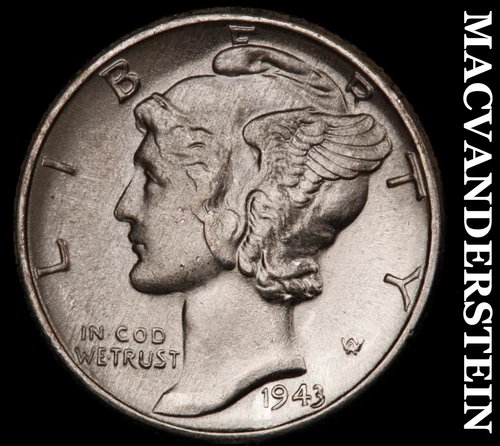1943 Silver Mercury Dime-Choice Gem BU +++ Lustrous No Reserve #i5791