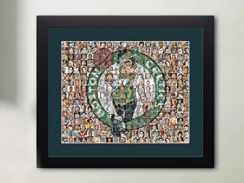 Arte impreso en mosaico fotográfico de los Boston Celtics con más de 130 jugadores pasados ​​y presentes Foto 3 de 4