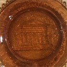 Amber Pressed Glass Log Cabin Pattern Round Plate with Scalloped Rim — photo 1