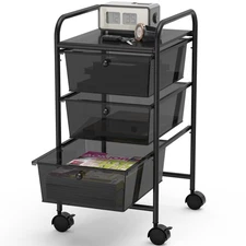 Utility Cart with 3 Drawers Rolling Storage Art Craft Organizer, Black
