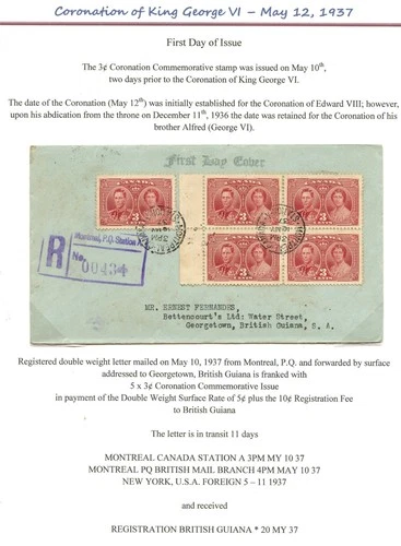 1937 #237 FDC MTL to Georgetown to British Guiana dated May 10, 1937, write up.