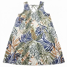 Tahari Tropical Leaf Shift Dress M V Neck Sleeveless Linen Blend Vacation Resort