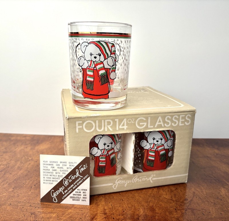 4 Vtg George Briard Holiday 14 Oz Double Old Fashioned Glasses -Original Box