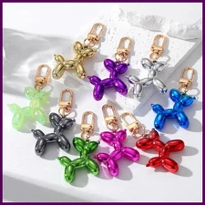 New Multicolor Resin Balloon Dog Animal Laser Keychains Gold Color Metal Keyring