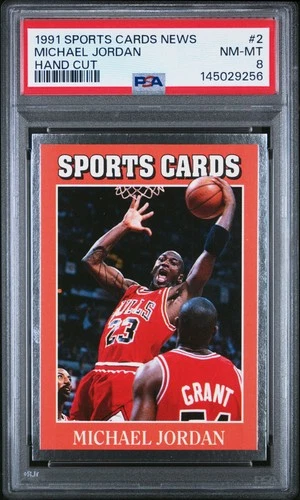 145029256 Michael Jordan 1991 Sports Cards News #2 Hand Cut PSA 8