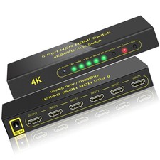 HDMI Switch 4K 60Hz HDMI 2.0 Switcher 5 in 1 Out with Remote, Support Dolby V...