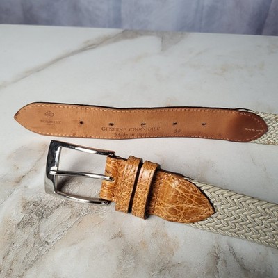 Borrelli Napoli Genuuine Crocodile Woven Belt Size 36 Brown/Beige
