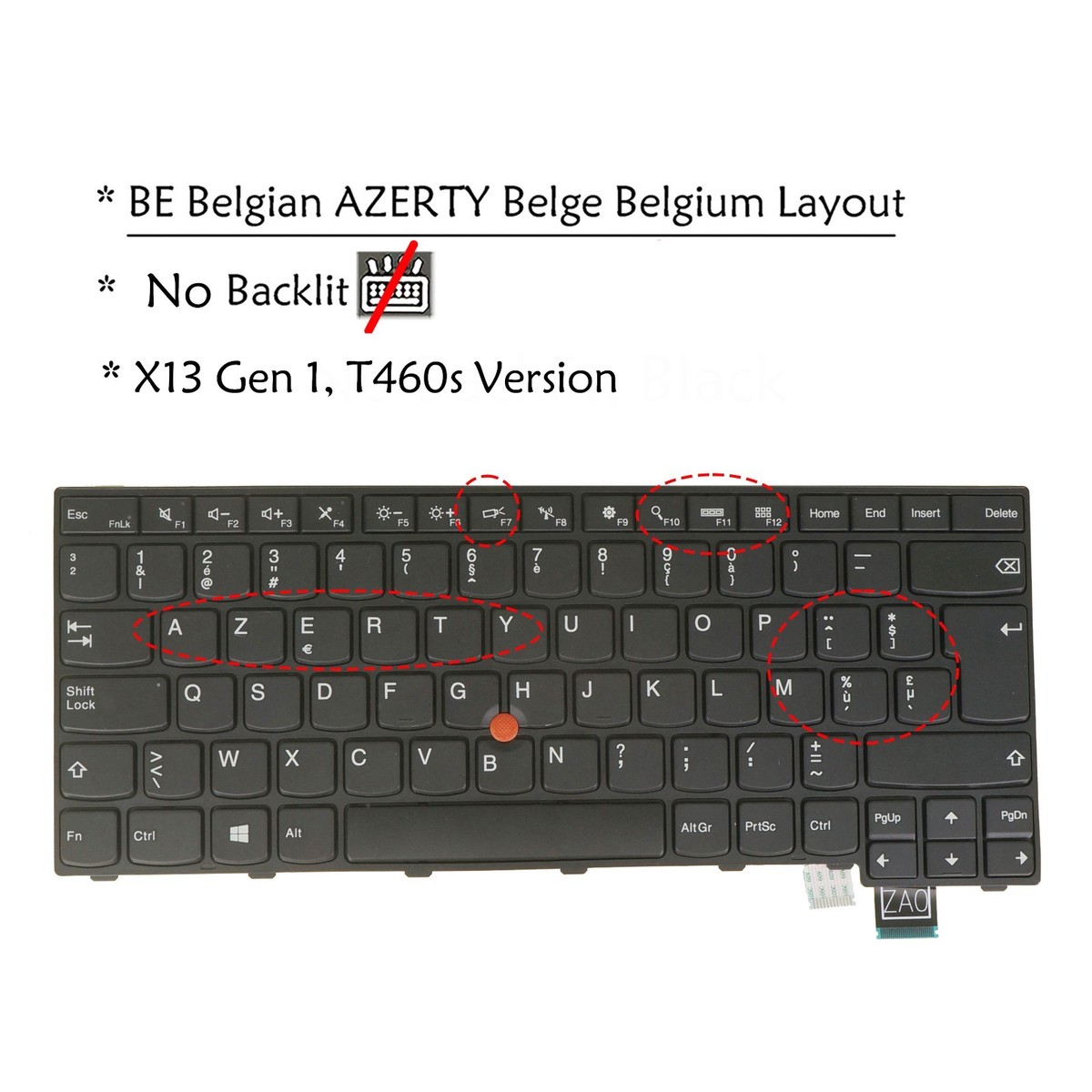 Belgian AZERTY Laptop Keyboard For Lenovo Thinkpad 13 Gen 1 /Gen 2
