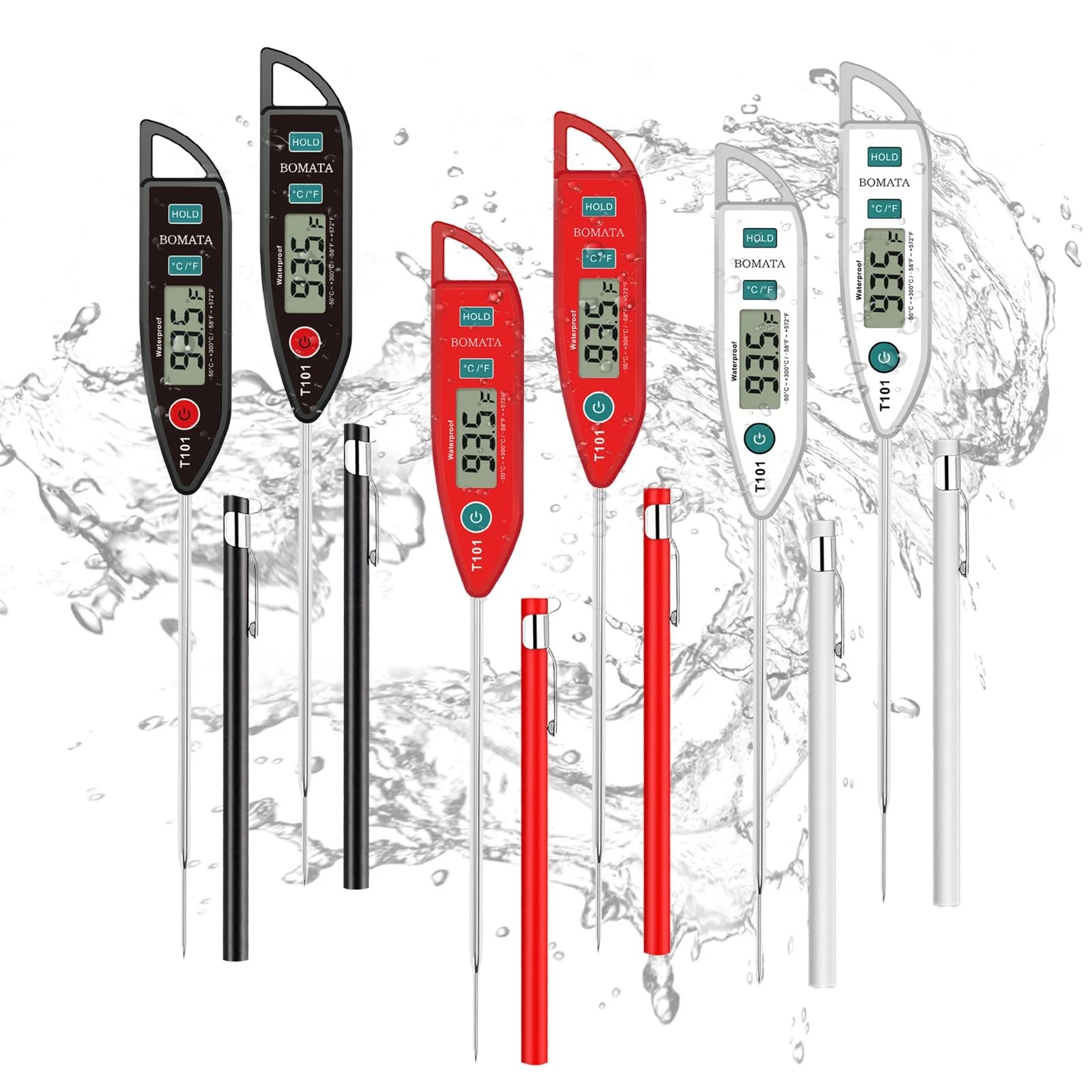 6 Pack Waterproof IPX7 Meat Thermometer Instant Read Food Thermometer with Lo...