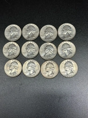 1962 D Washington Quarter Uncirculated 90% Silver 25c US Coin Lot of 12.