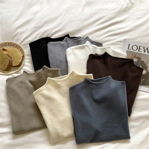 Sweater Women Half Turtleneck Knitted Pullovers Soft Warm Knitwear Slim Jumpers - Bild 1 von 33
